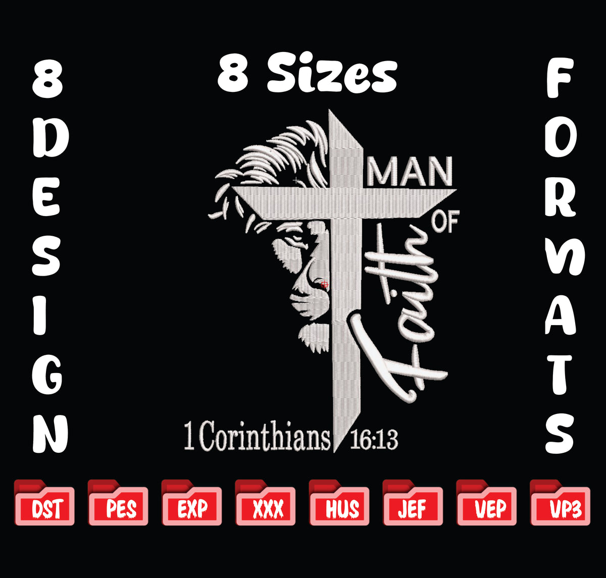 Man of Faith Lion Cross Embroidery Design, Christian Machine Embroidery File