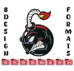 Angry Bomb Embroidery Design, Explosive Mascot Digital File