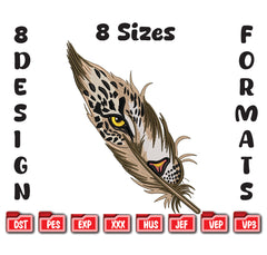 Leopard Eye Feather Embroidery Design, Wild Cat Machine Embroidery File