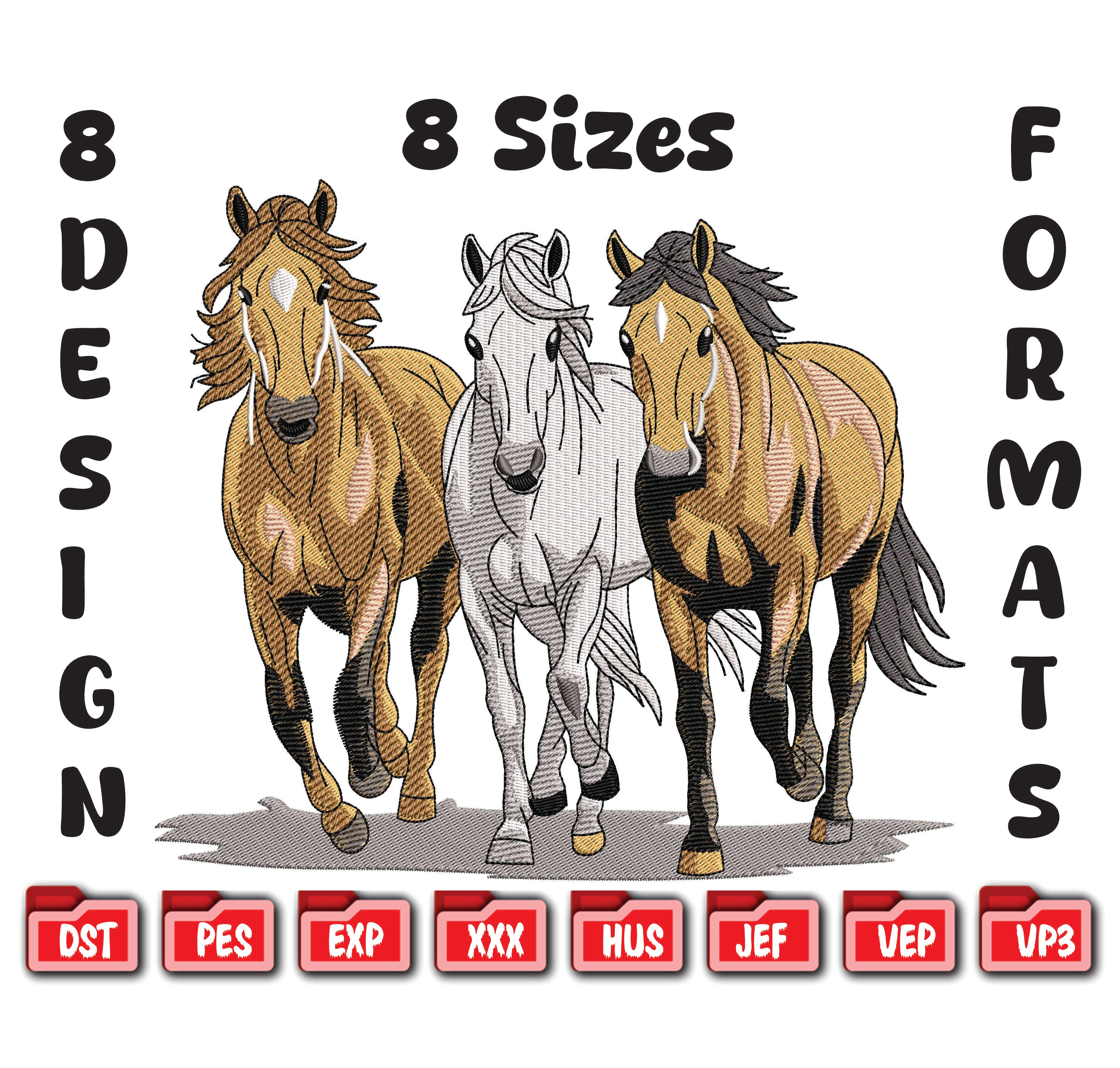 Three Horses Running Design | Wild Horse Machine Embroidery | Galloping Stallions File | Nature & Animal Embroidery