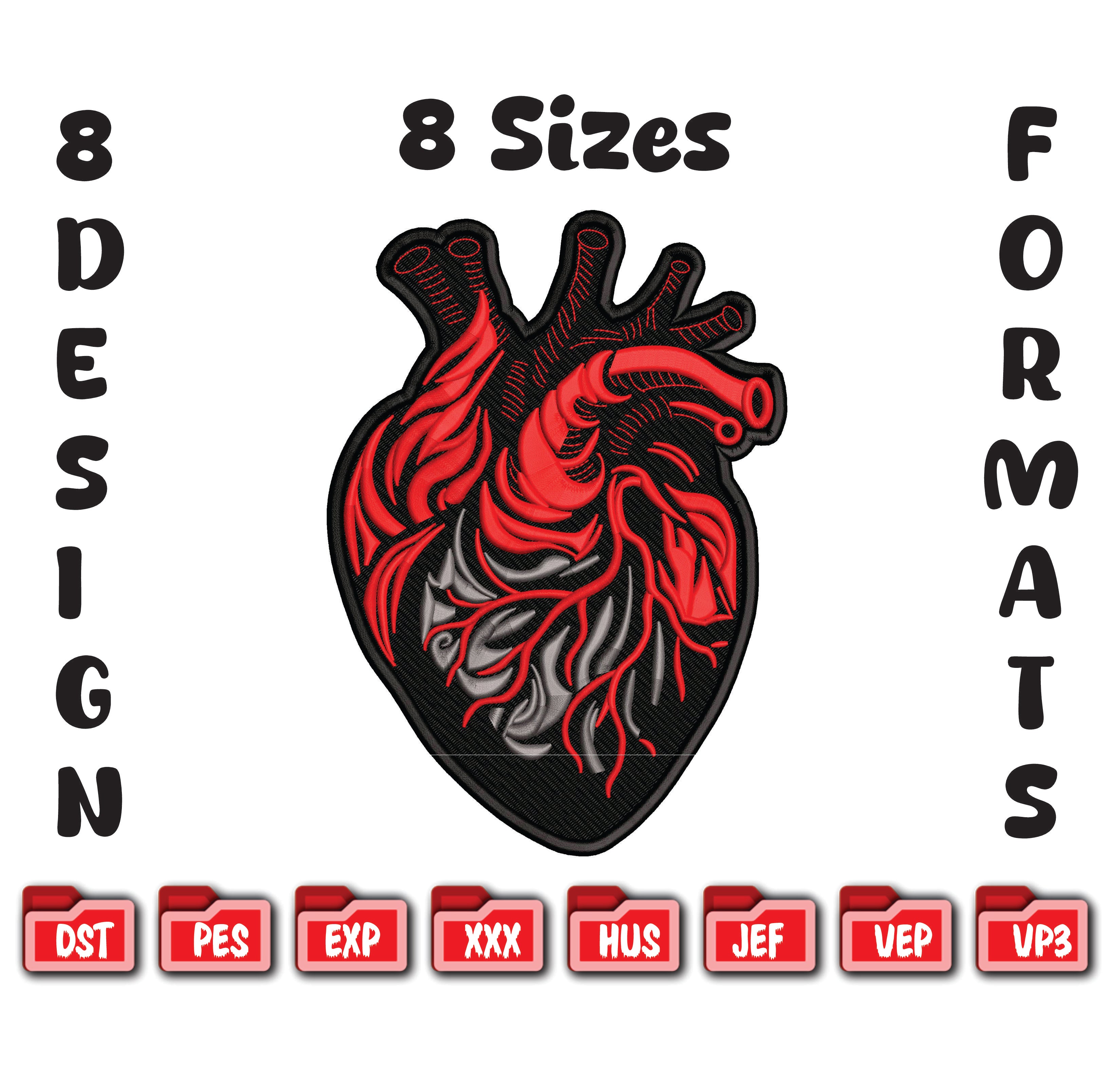 Anatomical Heart Embroidery Design, Human Heart PES, 16 Sizes BX File