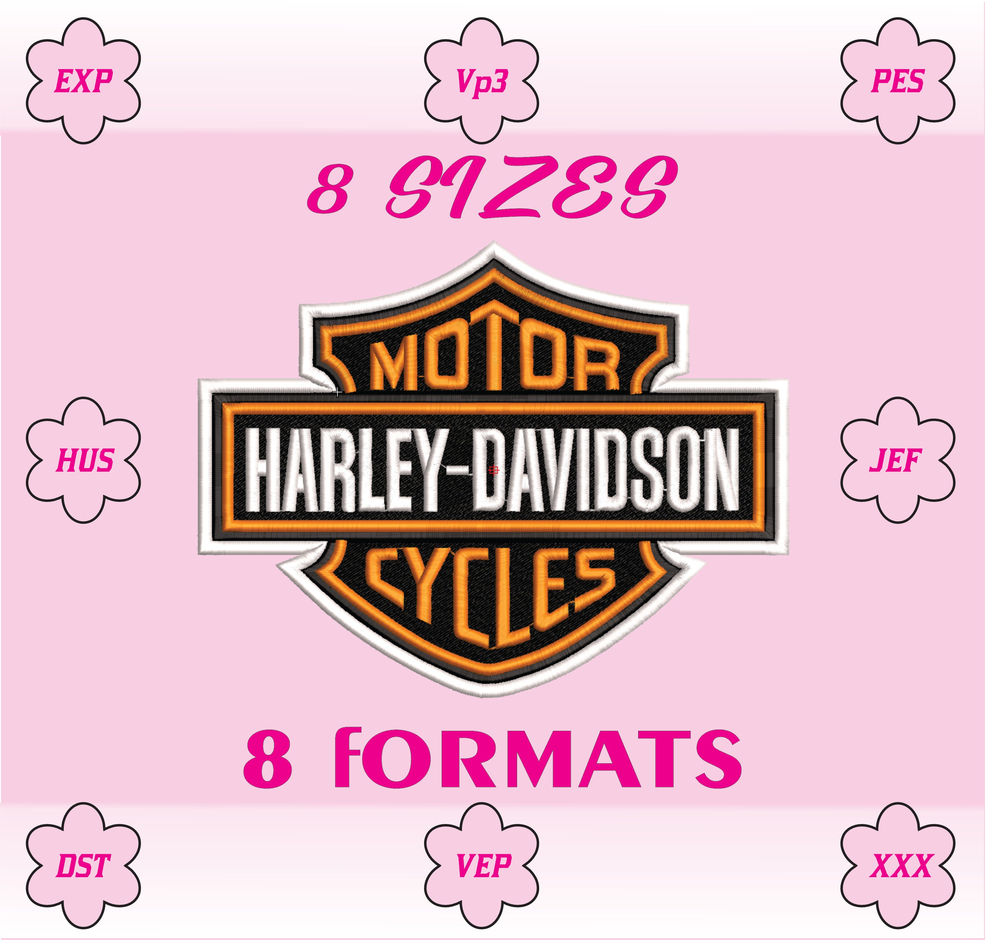 Harley Davidson Bar and Shield Logo Machine Embroidery Design, Classic American Motorcycle Embroidery File, 8 Sizes, 8 Formats