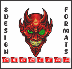 Red Devil Demon Machine Embroidery Design, Evil Ogre Monster Stitch File, 4 Sizes & 8 Formats