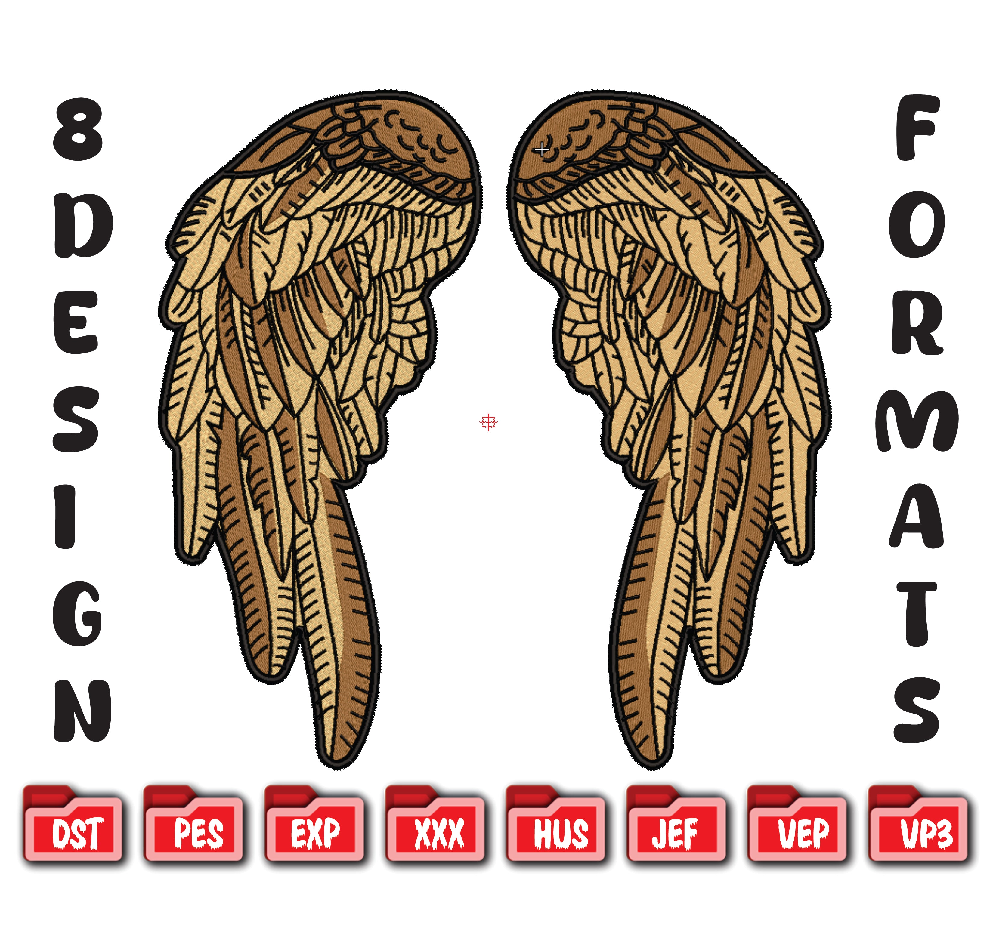 Wing Pair Back Patch Machine Embroidery Design, Detailed Angel Wings Biker Embroidery File, 6 Sizes, 8 Formats