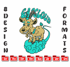 Goat on Cloud Embroidery Design, Cartoon Animal Machine File