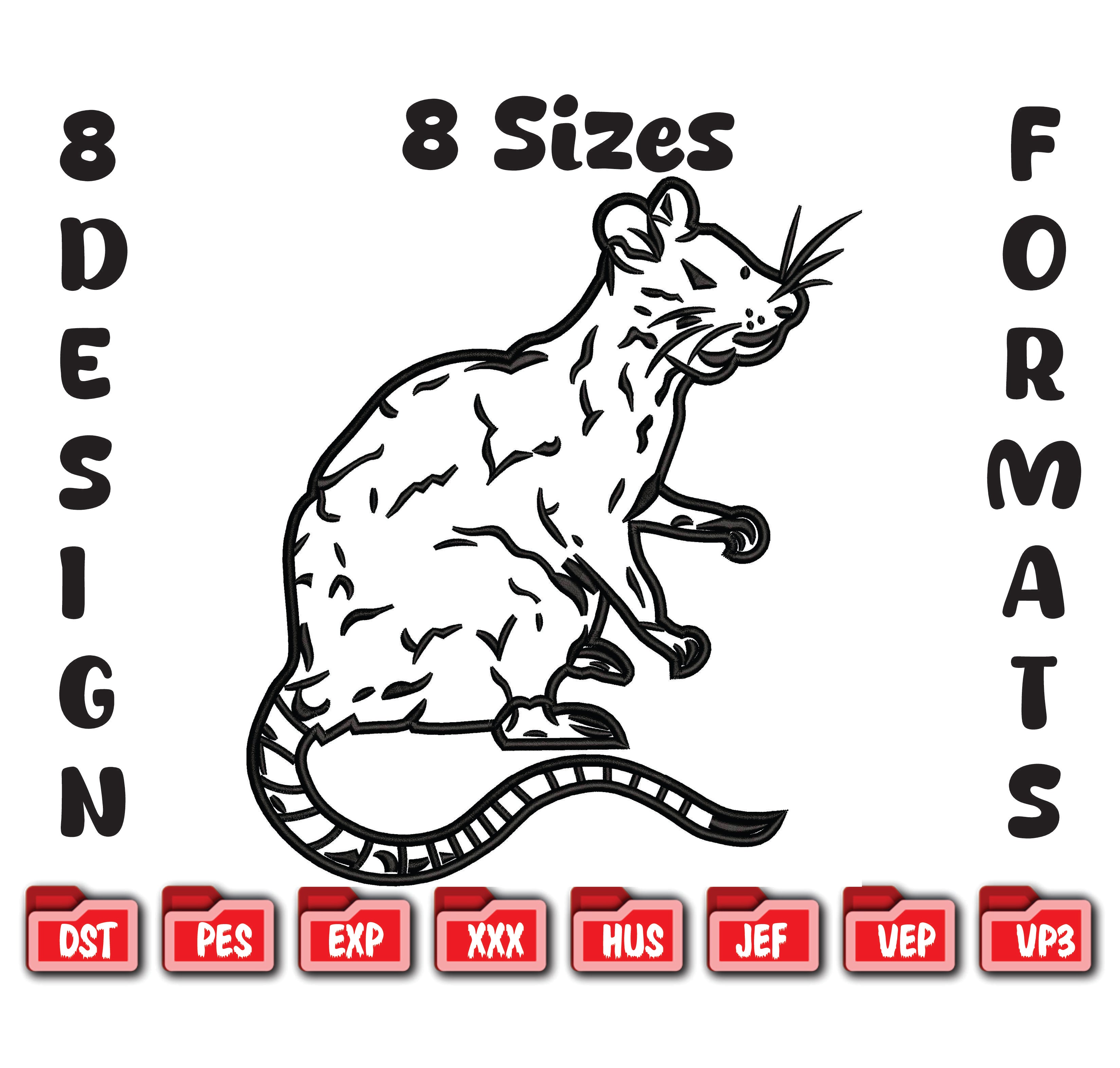 Rat Machine Embroidery Design, Rodent Line Art Embroidery File