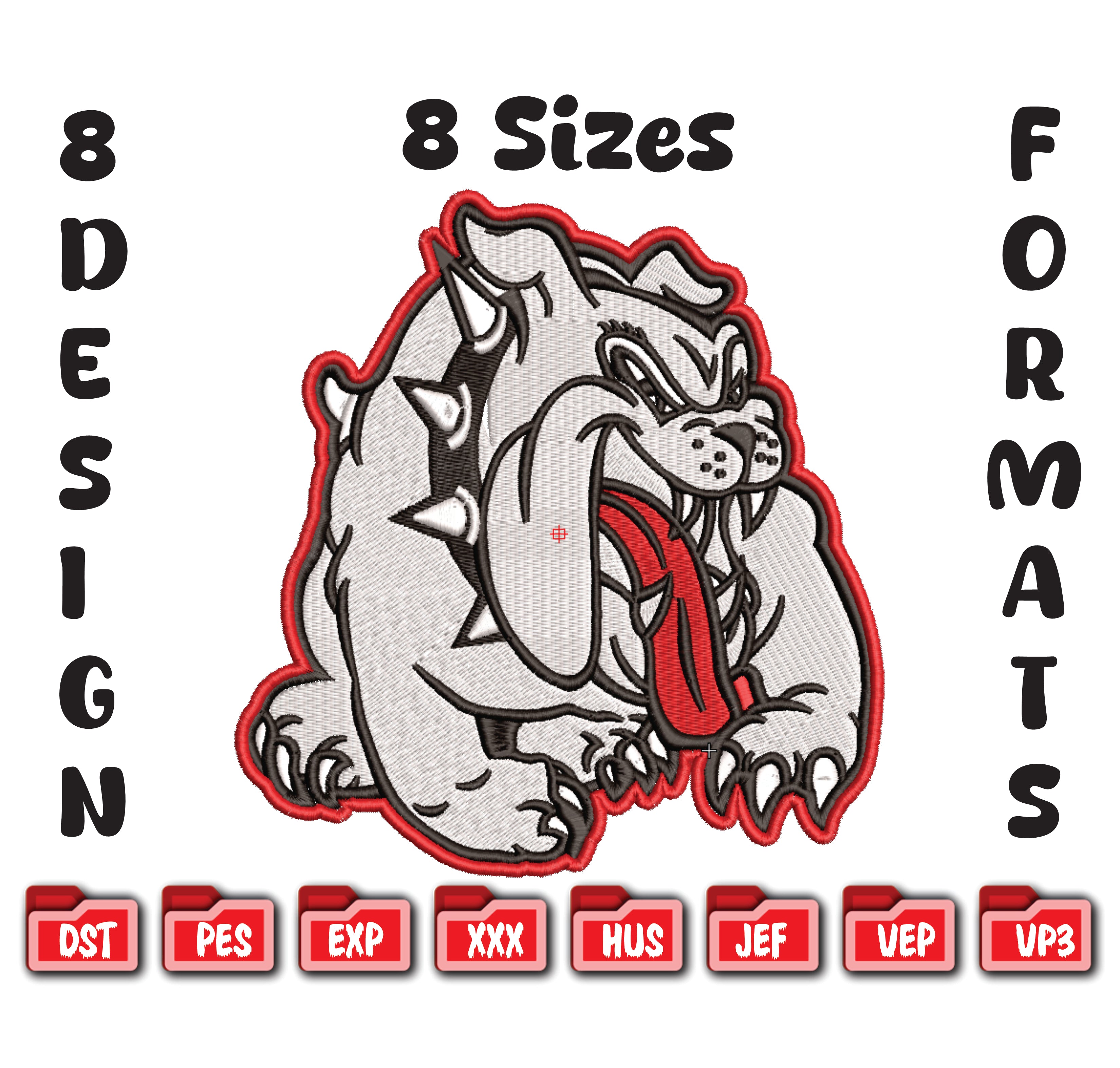 White Bulldog Embroidery Design, Bull Dog Mascot Digital File
