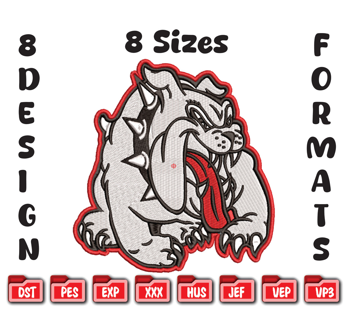 White Bulldog Embroidery Design, Bull Dog Mascot Digital File