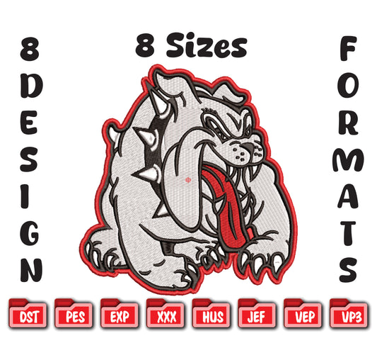 White Bulldog Embroidery Design, Bull Dog Mascot Digital File