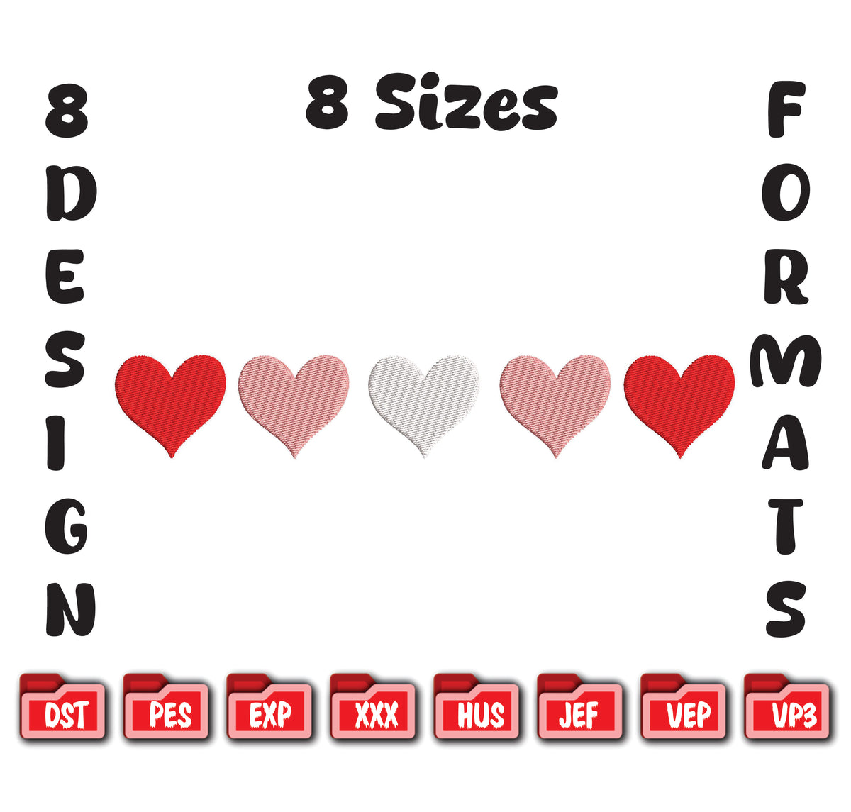 Rainbow Heart Row – Vibrant Valentine’s Day Embroidery Design