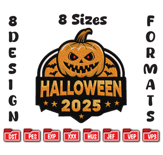 Halloween 2025 Embroidery Design, Jack O' Lantern Digital File