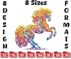 Abstract Colorful Horse Rearing Machine Embroidery Design