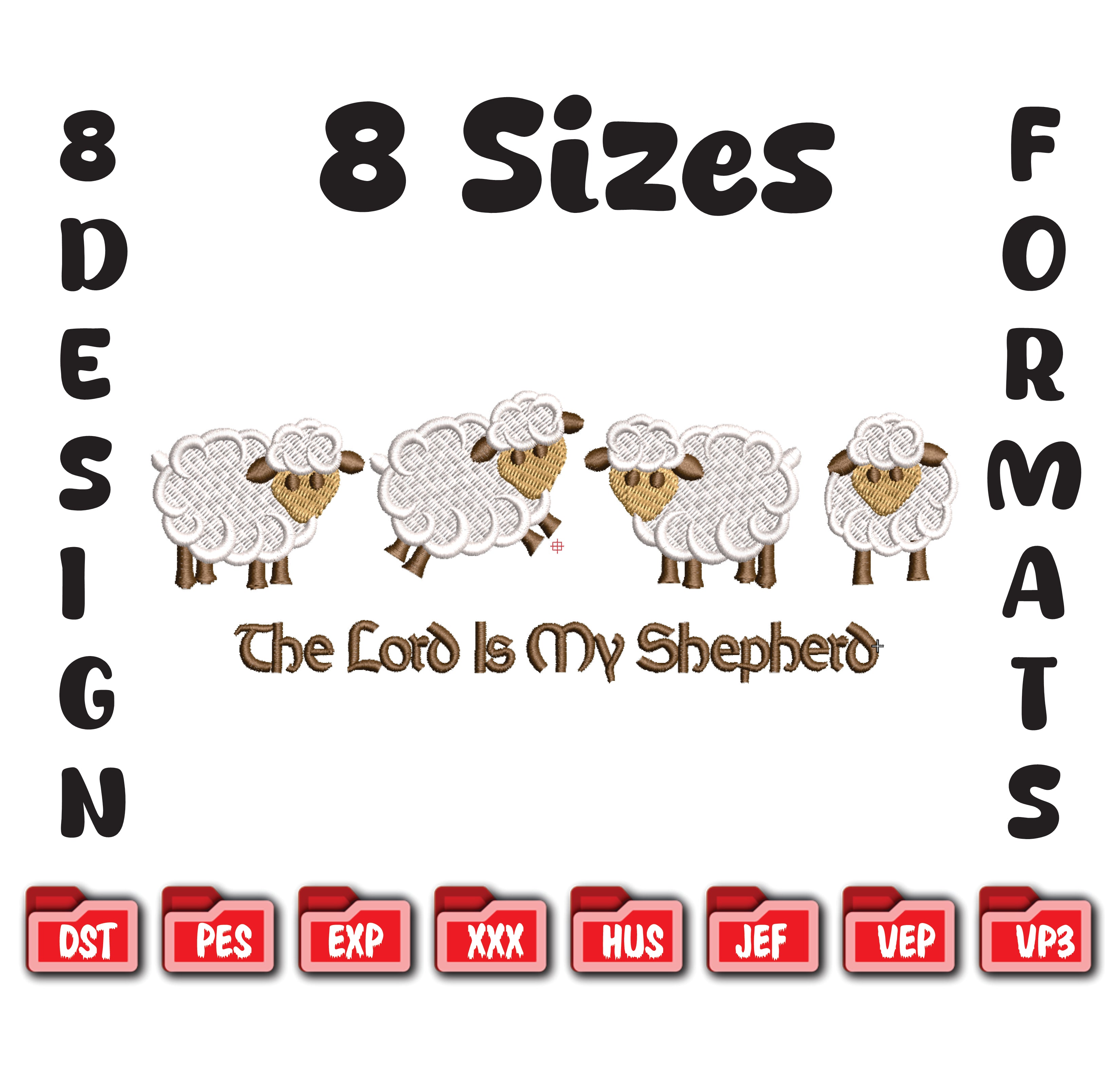 The Lord Is My Shepherd Embroidery, Christian Sheep Bible Verse Digital File