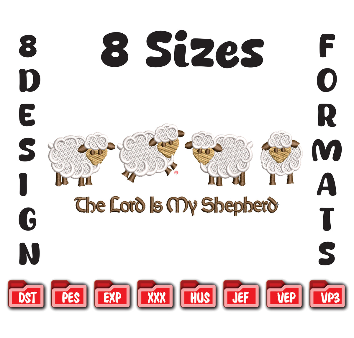 The Lord Is My Shepherd Embroidery, Christian Sheep Bible Verse Digital File