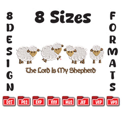 The Lord Is My Shepherd Embroidery, Christian Sheep Bible Verse Digital File
