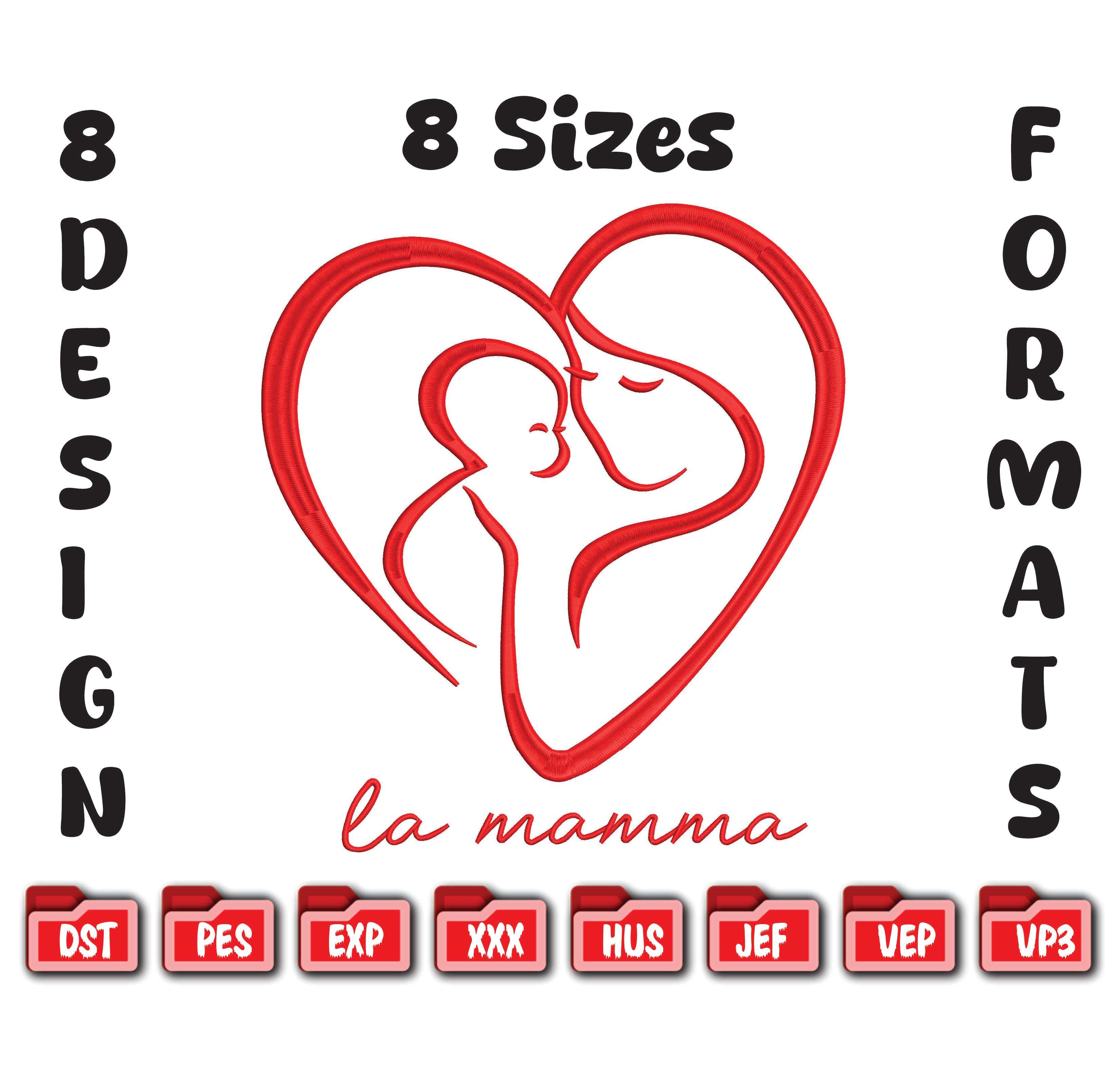 Mother and Baby Line Art Embroidery Design – Minimalist Heart Family (Digital Download)