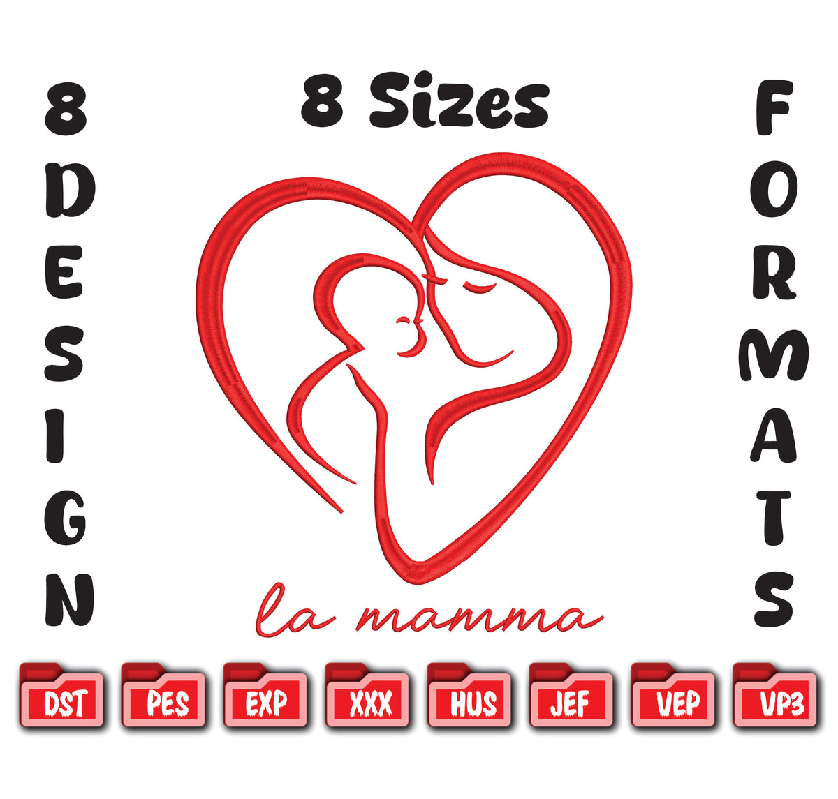Mother and Baby Line Art Embroidery Design – Minimalist Heart Family (Digital Download)