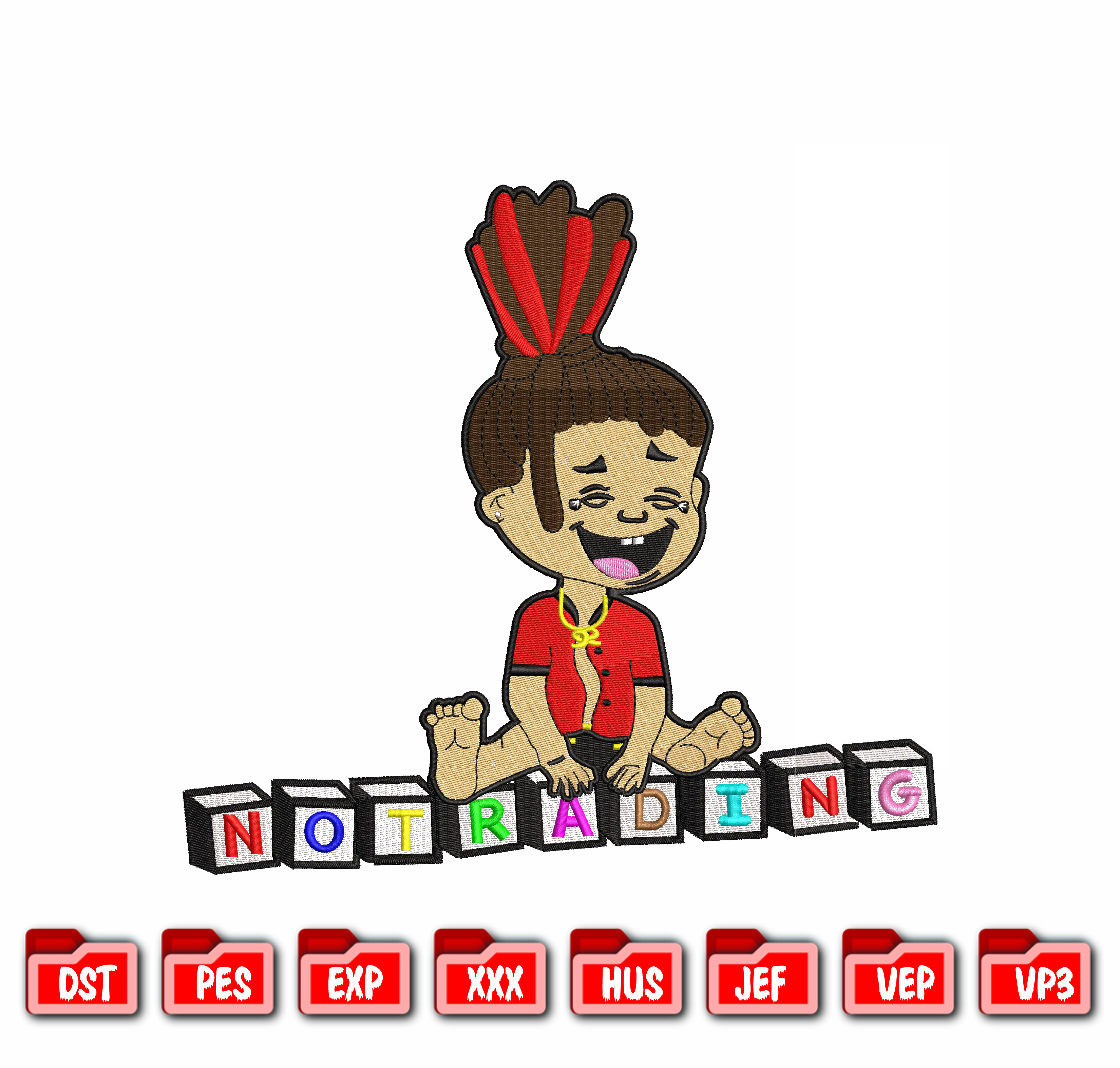 Urban Boy Cartoon Embroidery Design, 8 Sizes & 8 Formats