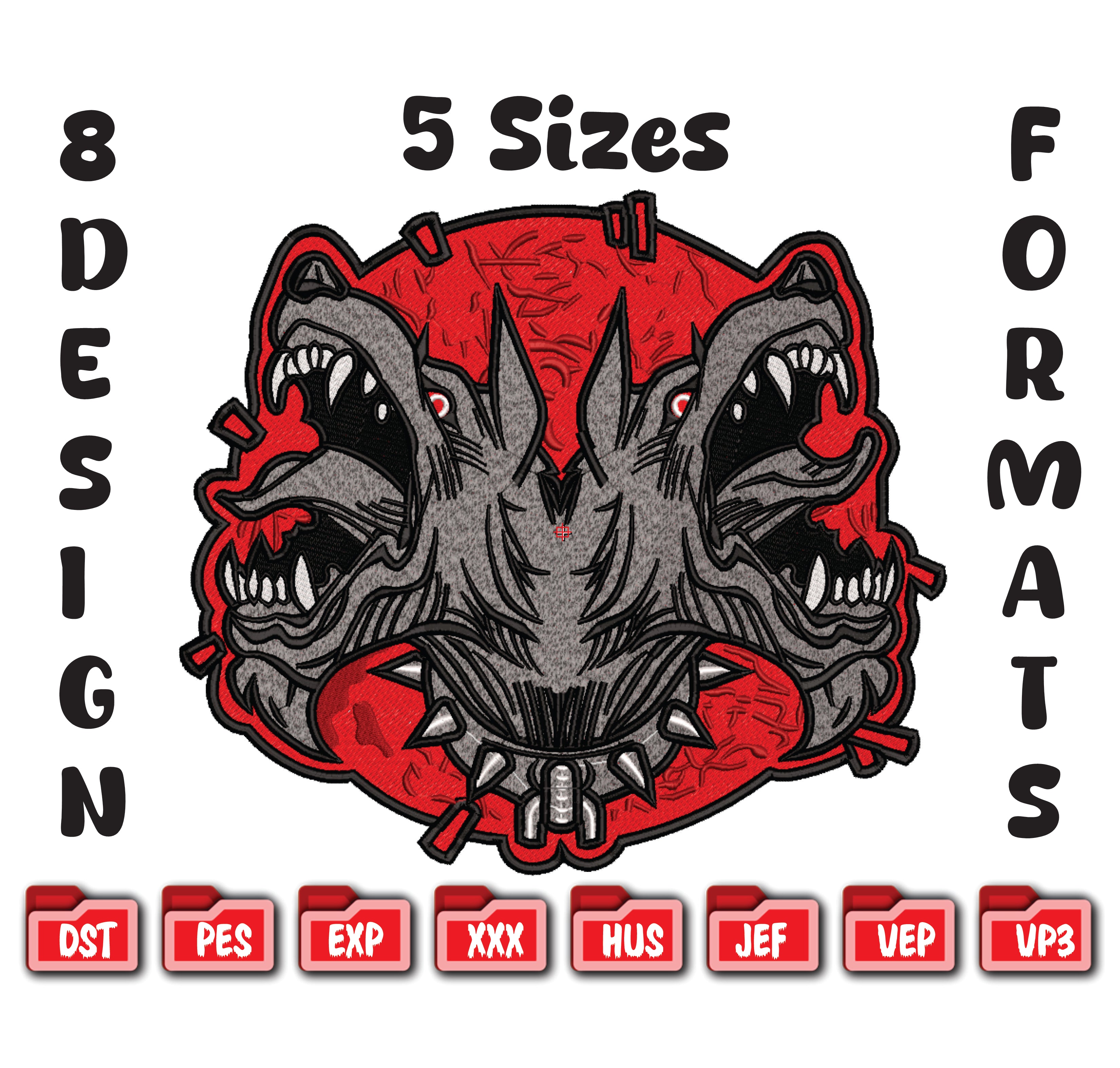 Cerberus Embroidery Design, Three Headed Dog Machine File