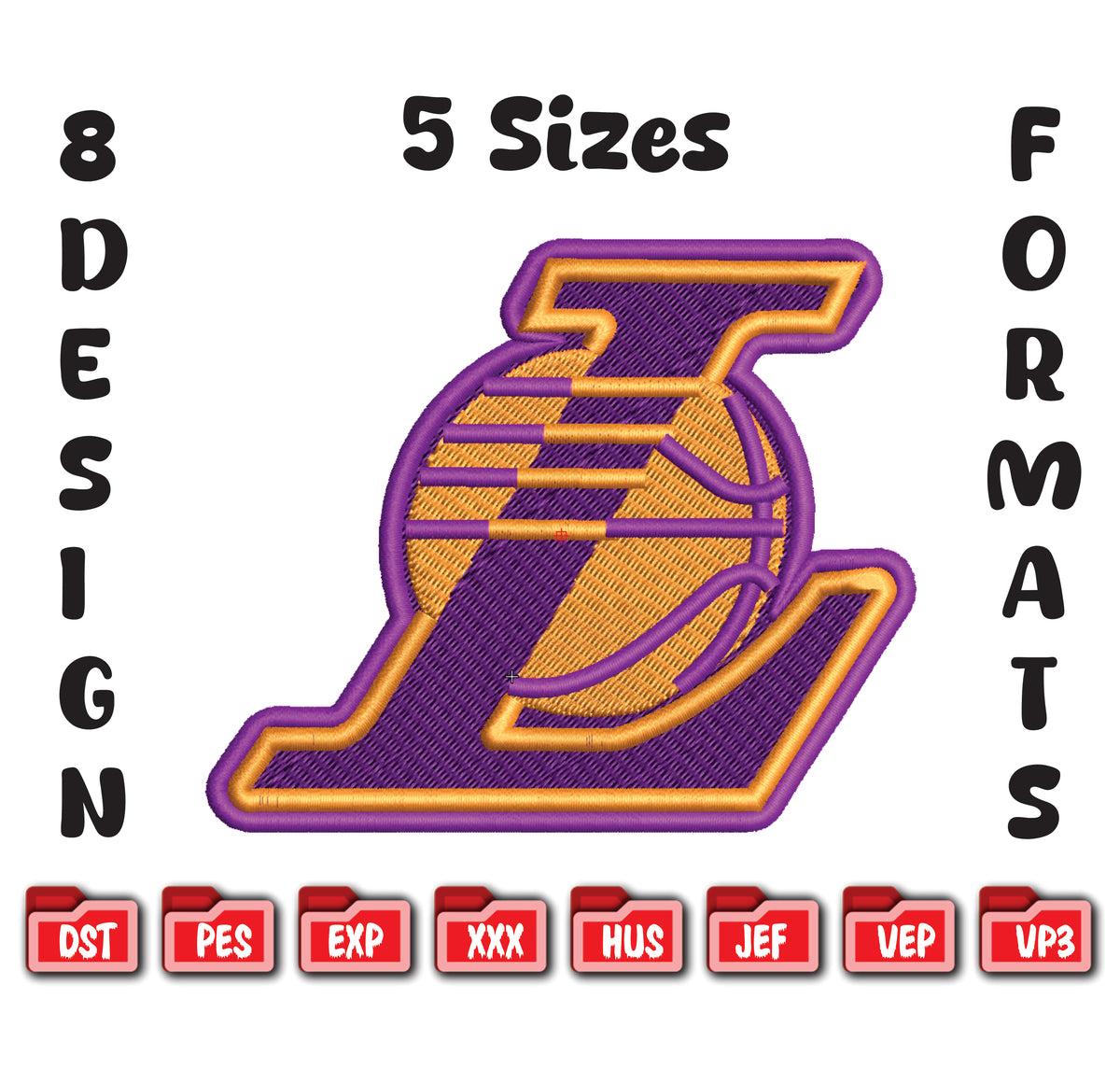 Los Angeles Lakers Basketball Machine Embroidery Design - 5 Sizes Included