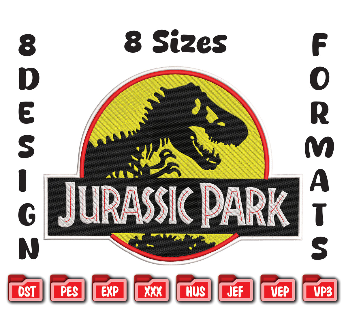 Jurassic World Dinosaur Logo - Machine Embroidery Digital File