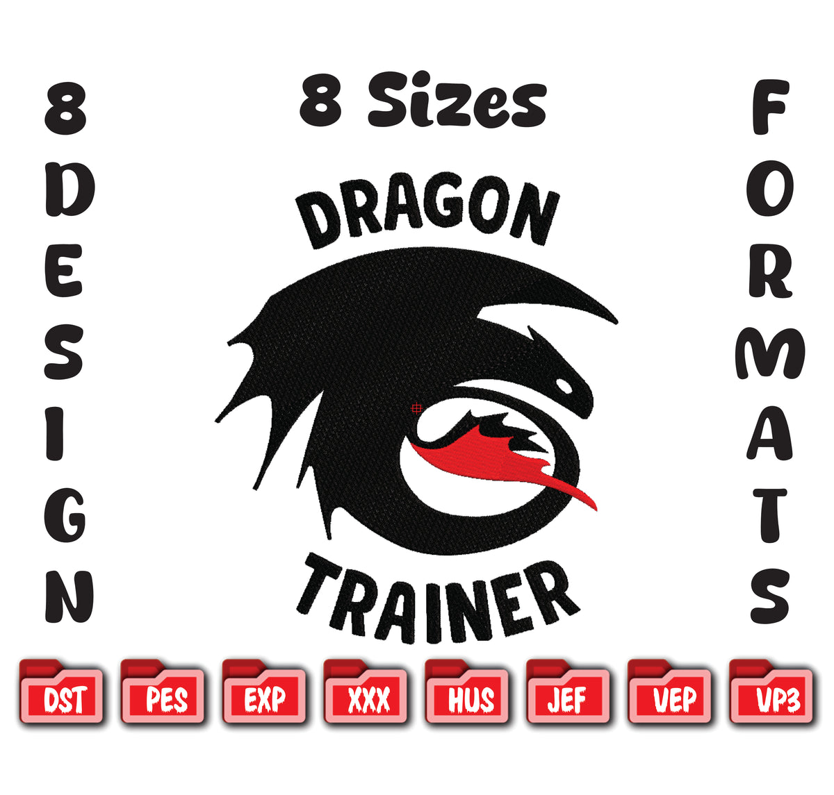 Dragon Trainer Embroidery Design, Night Fury Digital File, Toothless Embroidery Pattern