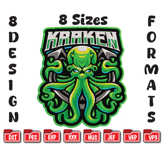 Kraken Octopus Machine Embroidery Design - 8 Sizes Included
