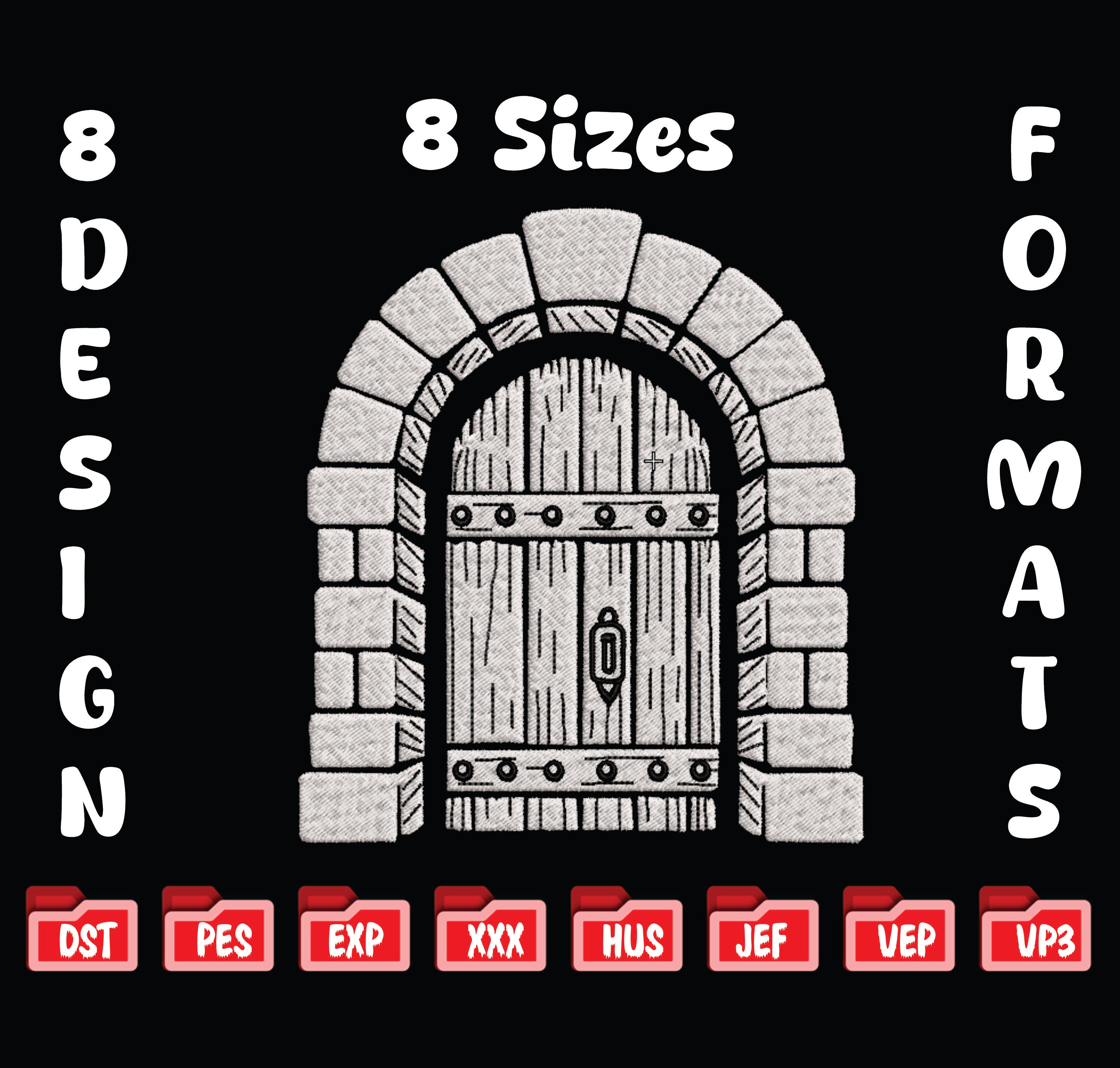 Medieval Stone Door Embroidery Design, Castle Archway Embroidery, Fairytale Gate Pattern