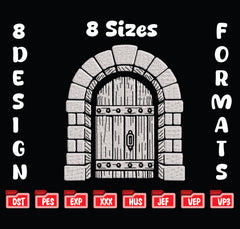 Medieval Stone Door Embroidery Design, Castle Archway Embroidery, Fairytale Gate Pattern