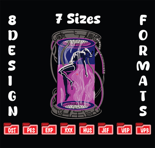 Sci-Fi Cyberpunk Android in Pod Machine Embroidery Design, Futuristic Robot Girl Embroidery File, 7 Sizes, 8 Formats