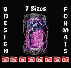 Sci-Fi Cyberpunk Android in Pod Machine Embroidery Design, Futuristic Robot Girl Embroidery File, 7 Sizes, 8 Formats