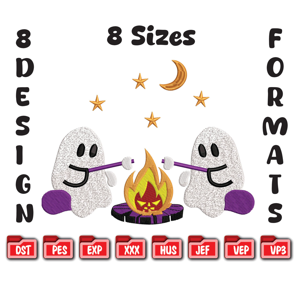Ghost Campfire Embroidery Design, Spooky Halloween Machine File (Digital Download)