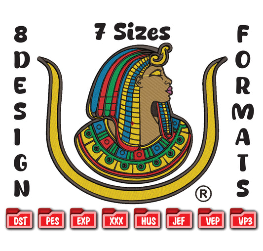 Egyptian Queen Embroidery Design, Nefertiti Goddess Digital File, African Queen Pattern