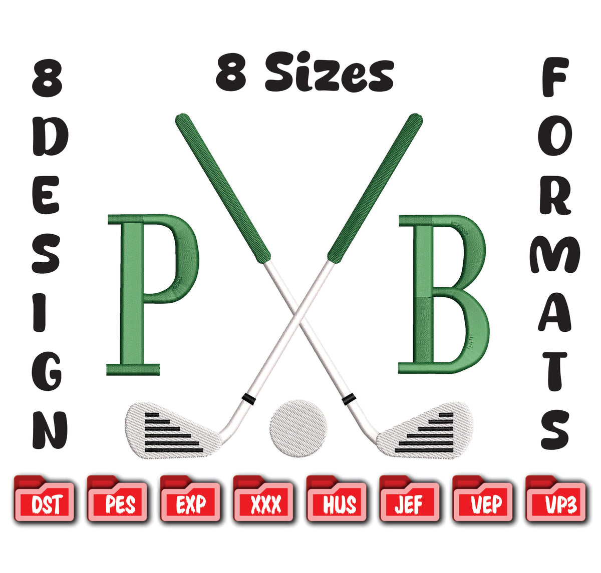 Golf Monogram Frame Embroidery Design, Clubs Border (Instant Download)