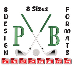 Golf Monogram Frame Embroidery Design, Clubs Border (Instant Download)