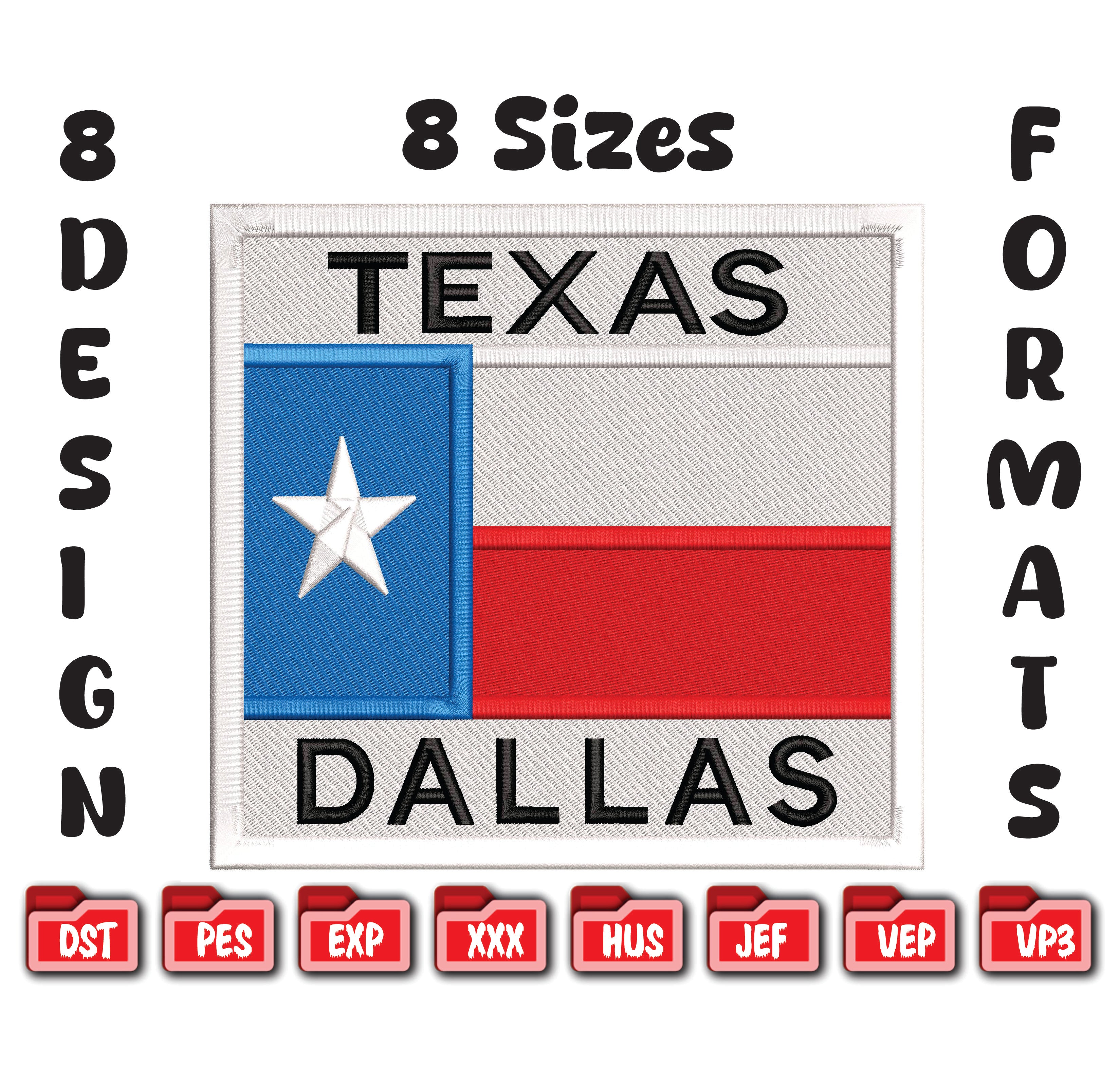 Texas Dallas Flag Embroidery Design, Lone Star State Digital Pattern, Instant Download Files