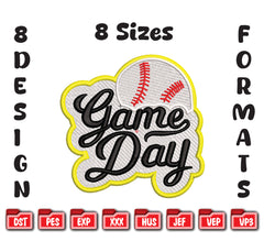 Game Day Baseball Embroidery Design, Sports Softball Machine File