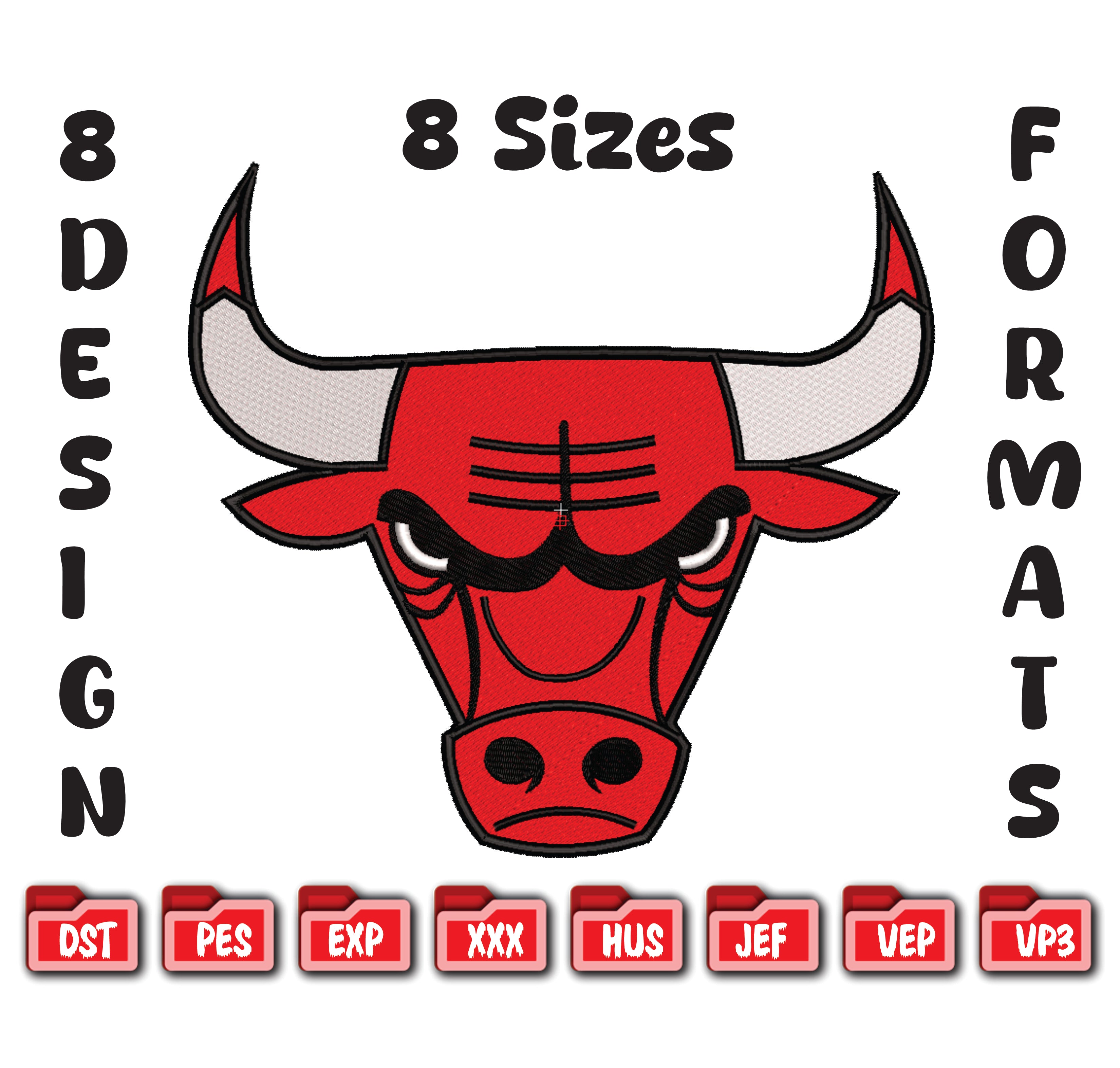 Angry Bull Head Machine Embroidery Design, Red Bull Mascot Logo, Sports Team Emblem Embroidery File, 8 Sizes