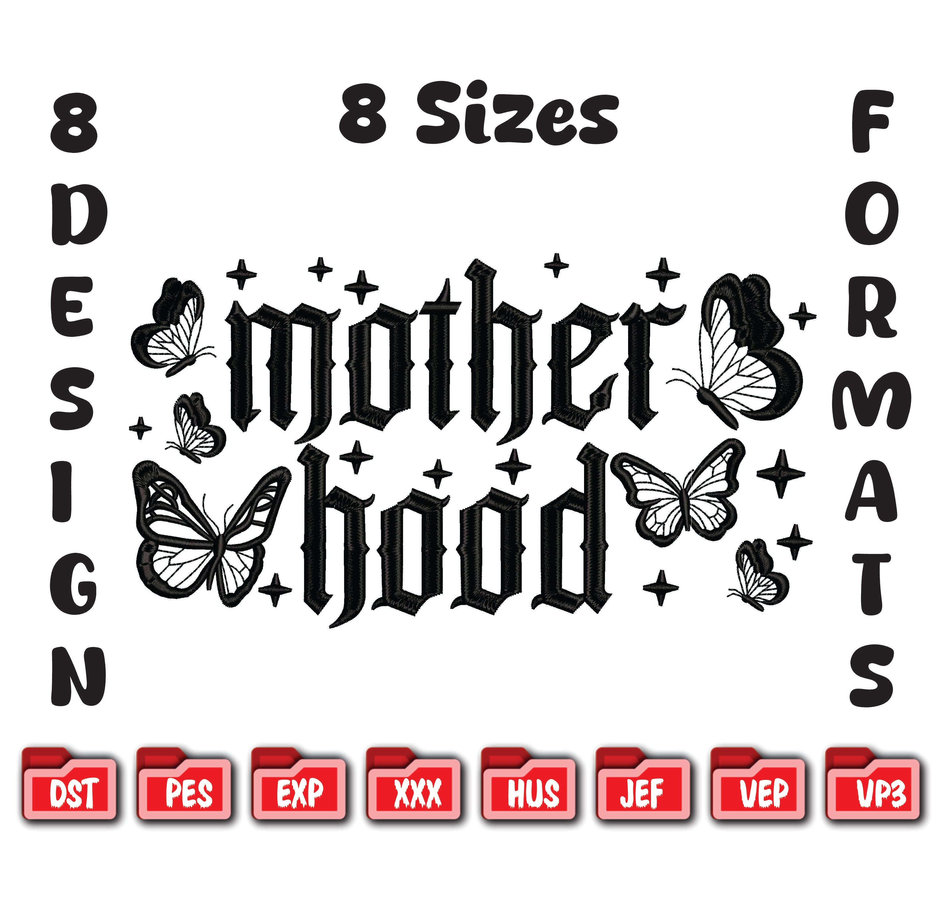 Motherhood Embroidery Design | Gothic Butterflies, Stars Machine File (Digital Download)