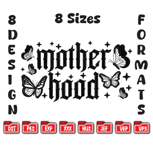 Motherhood Embroidery Design | Gothic Butterflies, Stars Machine File (Digital Download)