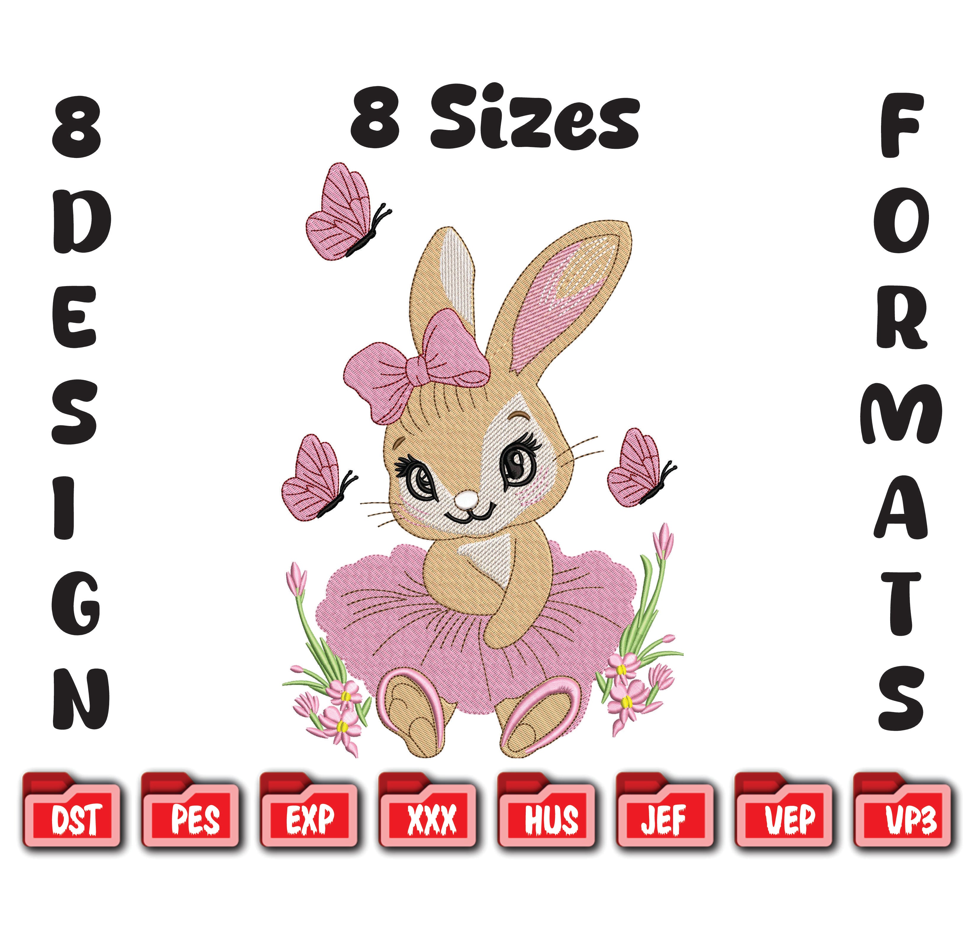Easter Bunny Girl Embroidery Design, Tutu Bunny Machine File, Spring Butterflies (Digital Download)