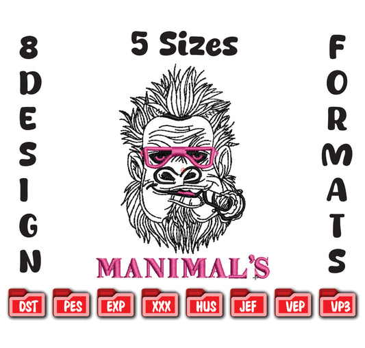 Biker Gorilla Embroidery Design, Motorcycle Ape Machine Embroidery File
