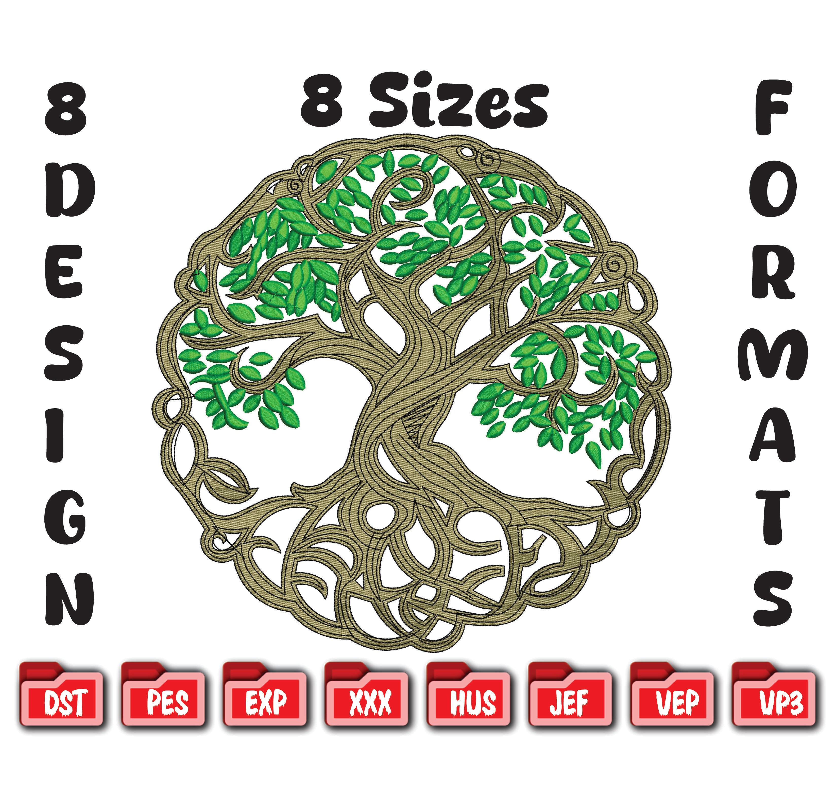 Celtic Tree of Life Embroidery Design – Yggdrasil Machine File (8 Sizes, 8 Formats)