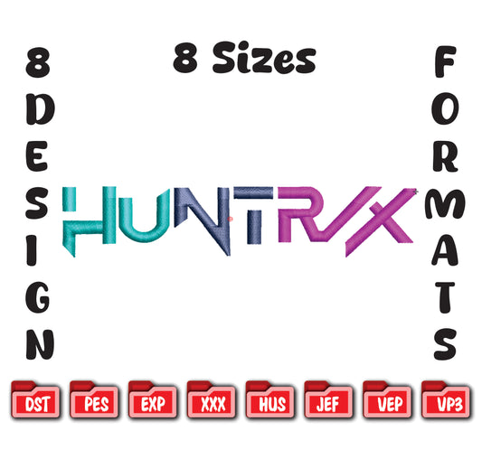 Huntrx Embroidery Design, Modern Gradient Text Art, 8 Formats 8 Sizes
