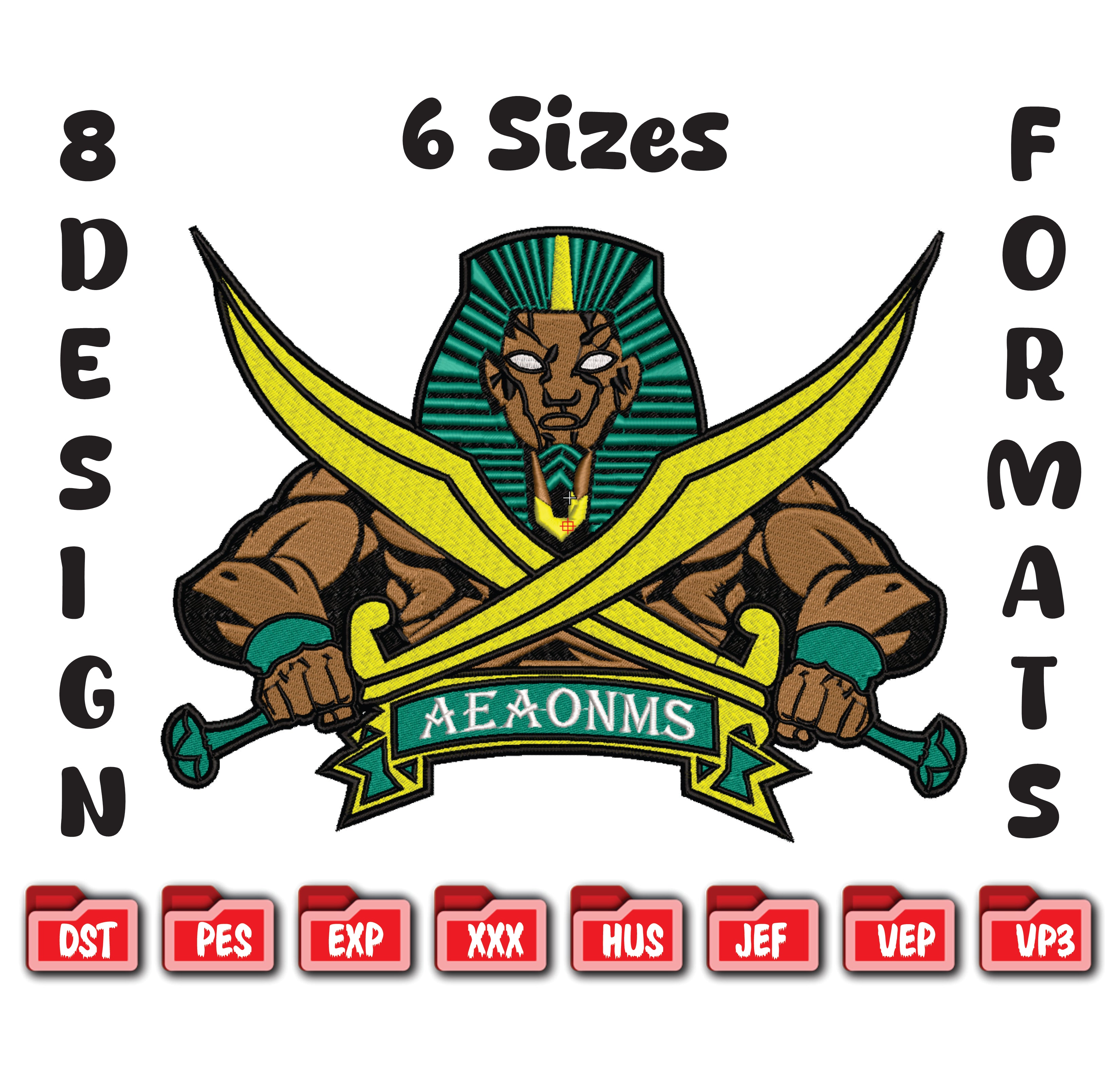 AEAONMS Egyptian Warrior Embroidery, Pharaoh Sword Design, Masonic Digital File