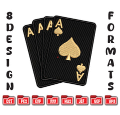Four Aces Embroidery Design, Gold Spade Playing Cards Digital File