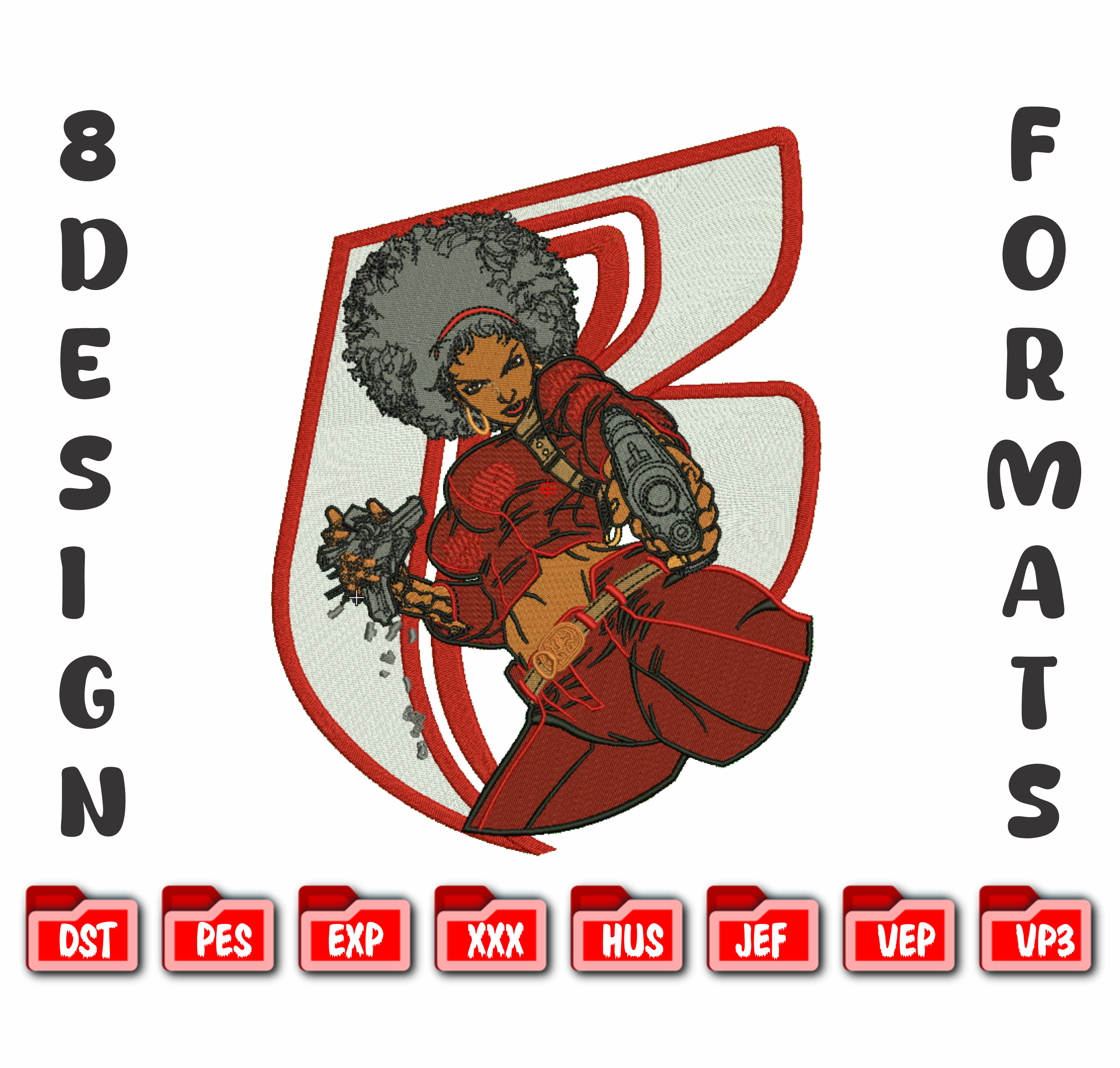 Afro Woman Hero Embroidery Design, Comic Style Action Art, 8 Formats Digital Download