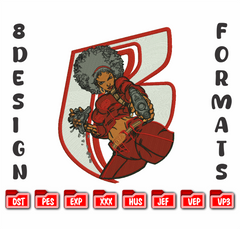 Afro Woman Hero Embroidery Design, Comic Style Action Art, 8 Formats Digital Download
