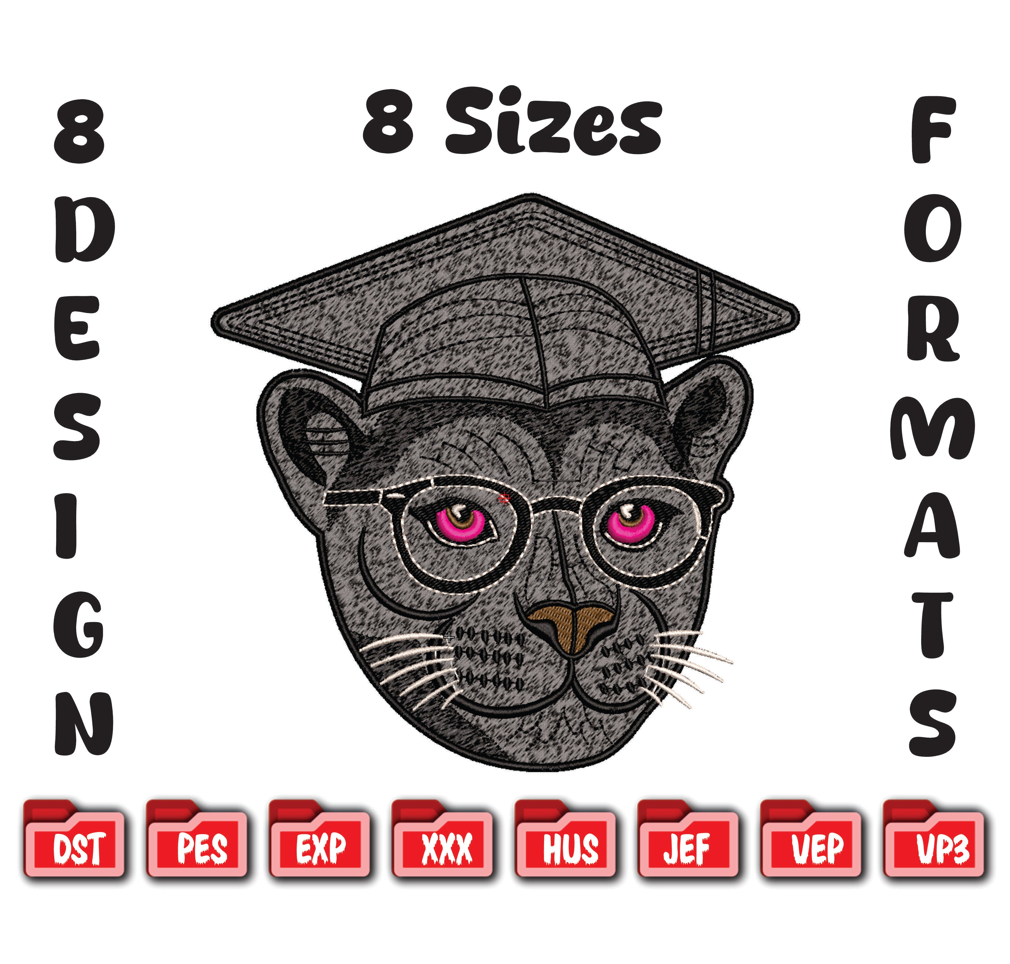 Graduation Panther Embroidery Design, Class of 2026 Mascot File