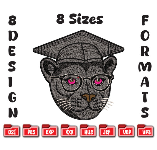 Graduation Panther Embroidery Design, Class of 2026 Mascot File